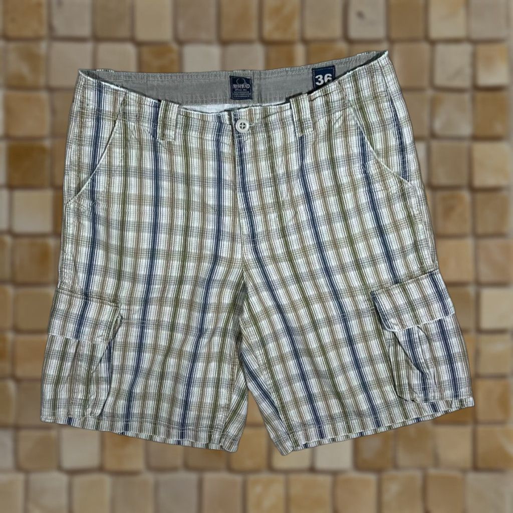 Vintage RedHead Redhead Beige Brown Navy Blue Check Cotton Cargo Shorts 36 Mens Belt Zip Fly Casual Cargo Pocket Multicoloured 90s? Size US 36 / EU 52 - 1 Thumbnail