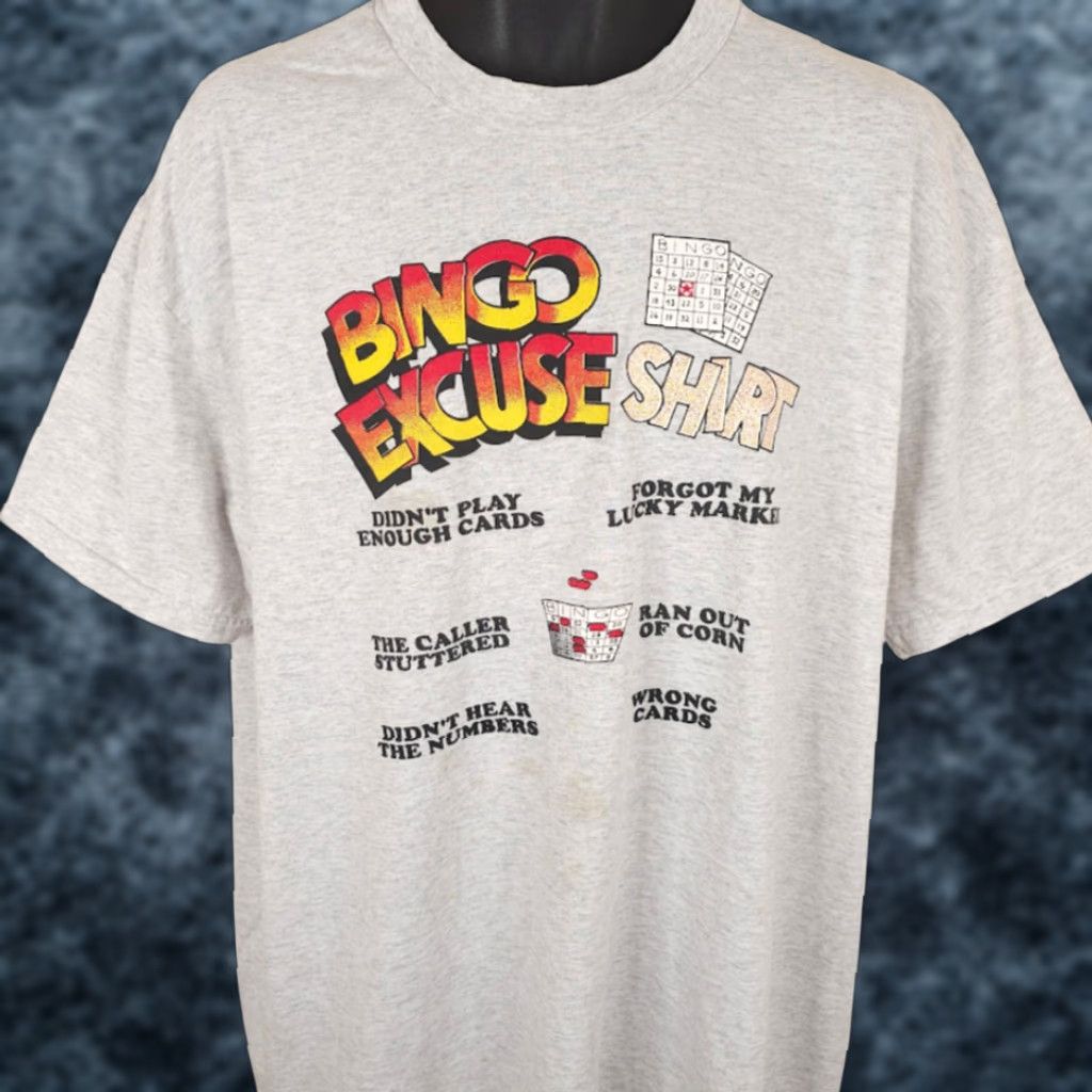 Hanes VINTAGE Hanes T-Shirt Mens XL Gray 90s Funny Humor Joke Bingo Excuse Shirt Size US XL / EU 56 / 4 - 1 Thumbnail