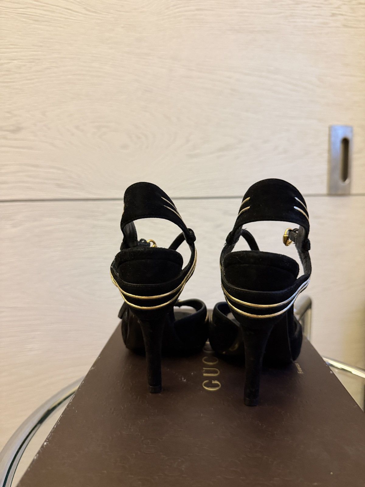 Gucci Gucci Suede black & gold runway heel Size US 4 / IT 34 - 3 Thumbnail