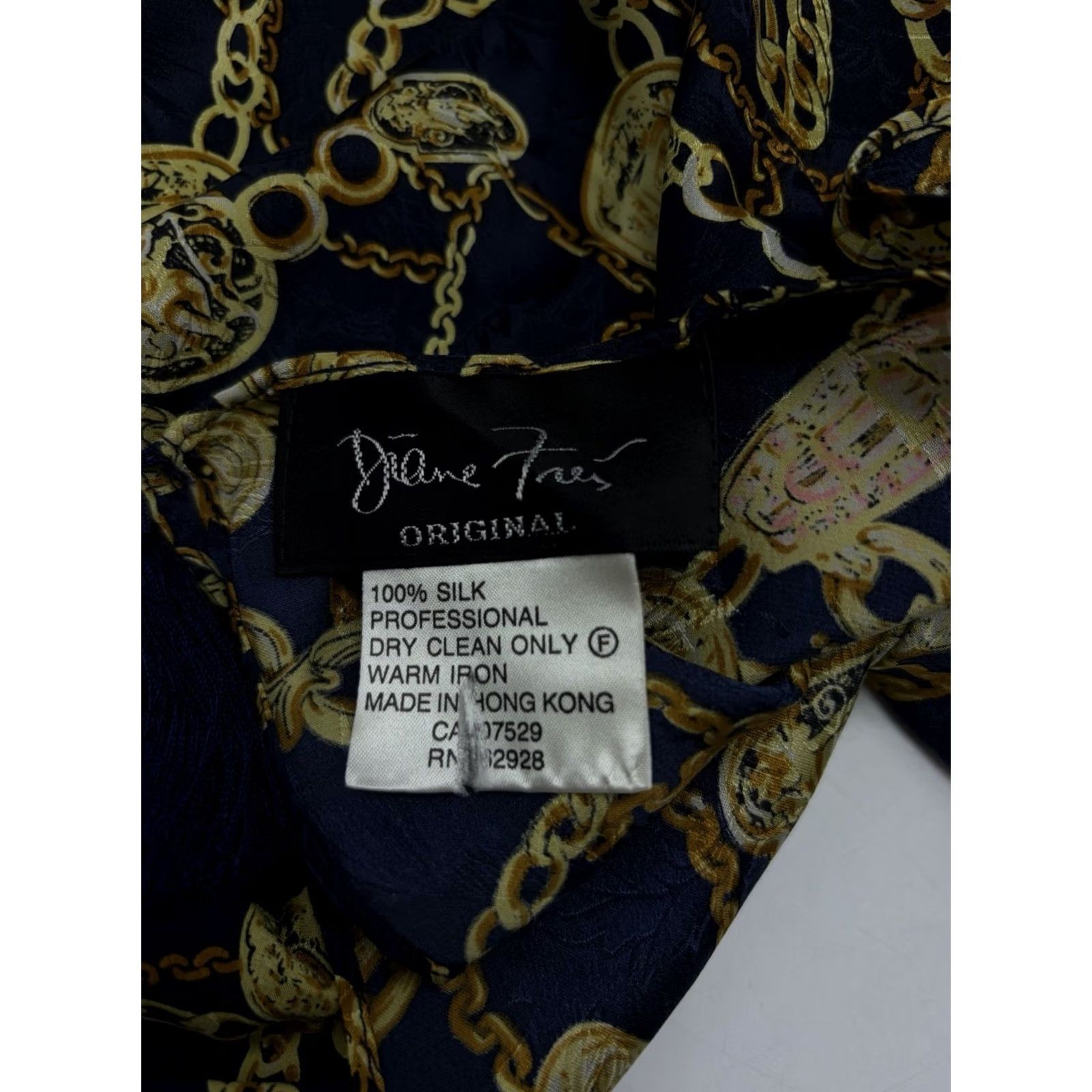 Vintage Vintage Diane Freis Silk Scarf Large Blue Yellow Chain Print Jewelry Motif Shawl Size ONE SIZE - 8 Thumbnail