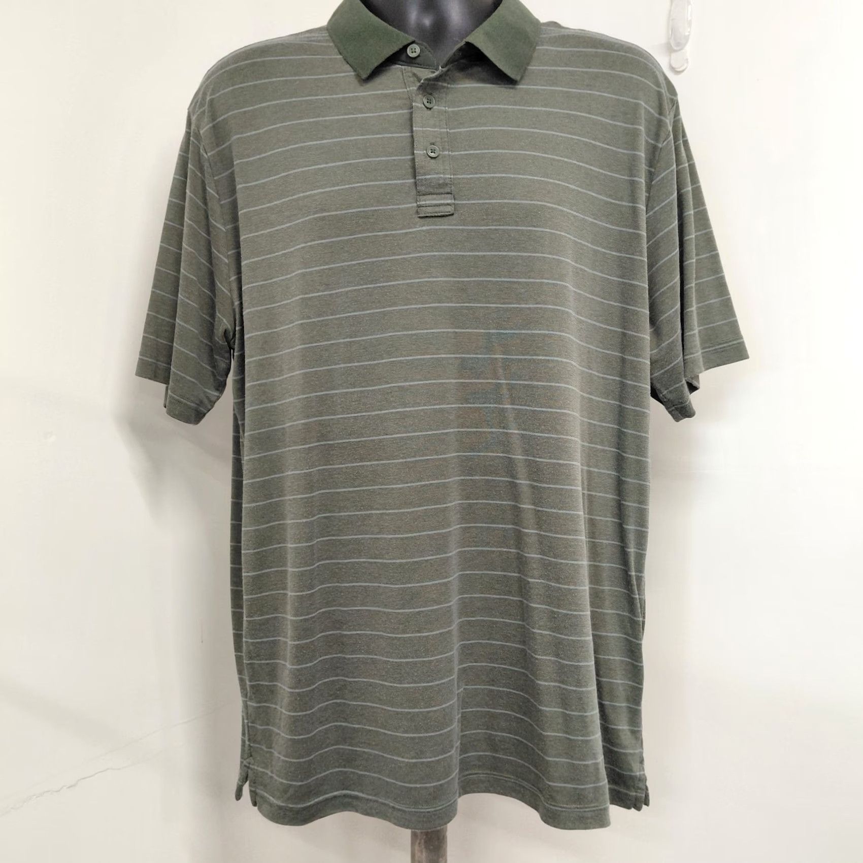 Vintage Glacier Performance Polo Shirt Men 2XL Sage Green Striped Short Sleeve Polo Shirt Size US XXL / EU 58 / 5 - 2 Thumbnail
