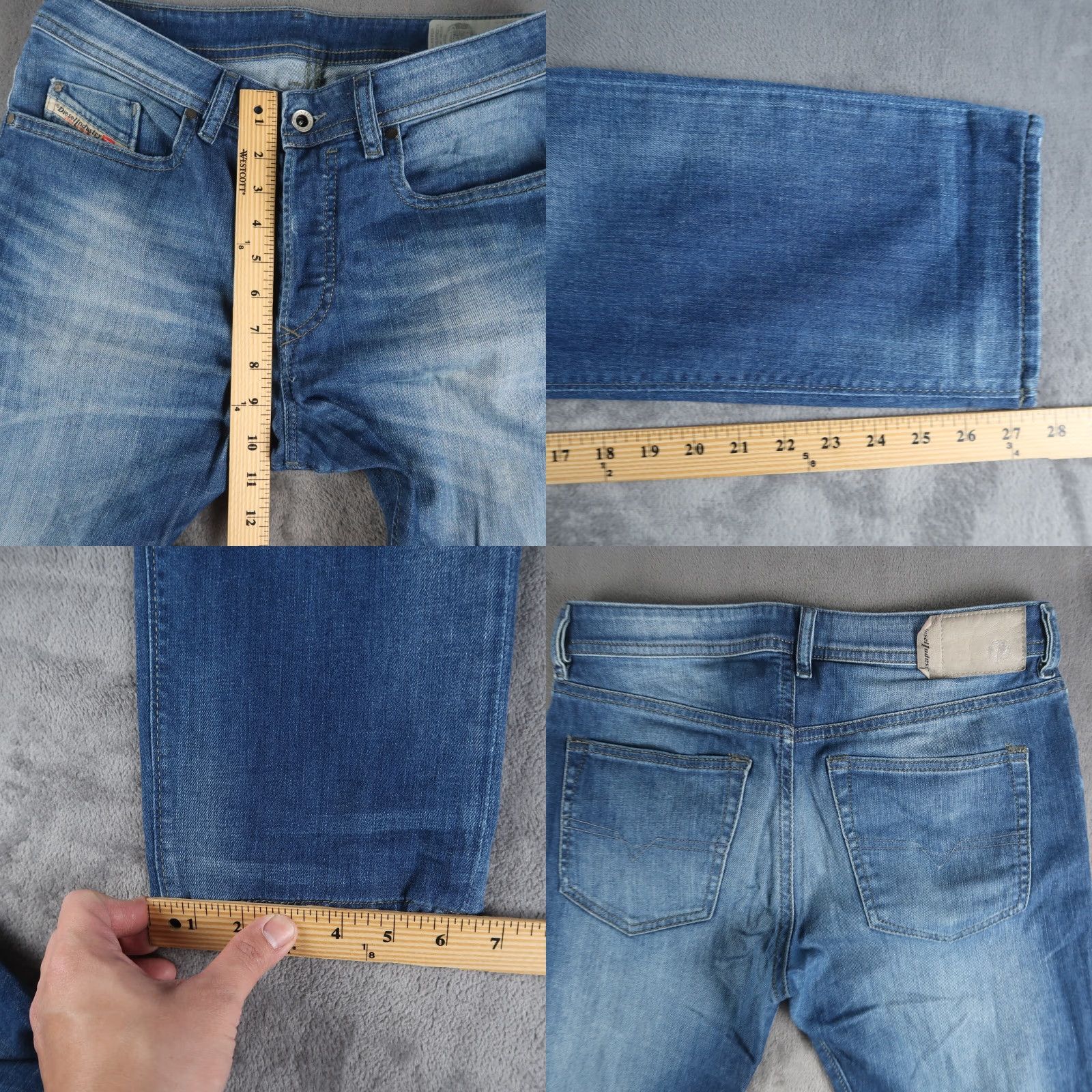 Diesel Diesel Buster Jeans Mens Regular Slim Tapered 29x27.5 Denim Cotton Blend Stretch Blue 5-Pocket Logo Distressed Jeans Mens Size US 29 - 9 Thumbnail