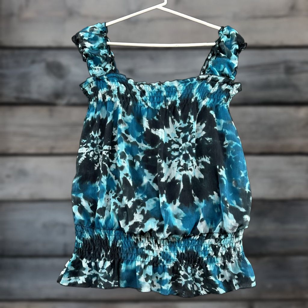 Vintage VINTAGE Rampage Tank Top Women M Blue Black Sleeveless Ruffle Floral Tye Dye Y2K Size M / US 6-8 / IT 42-44 - 1 Thumbnail