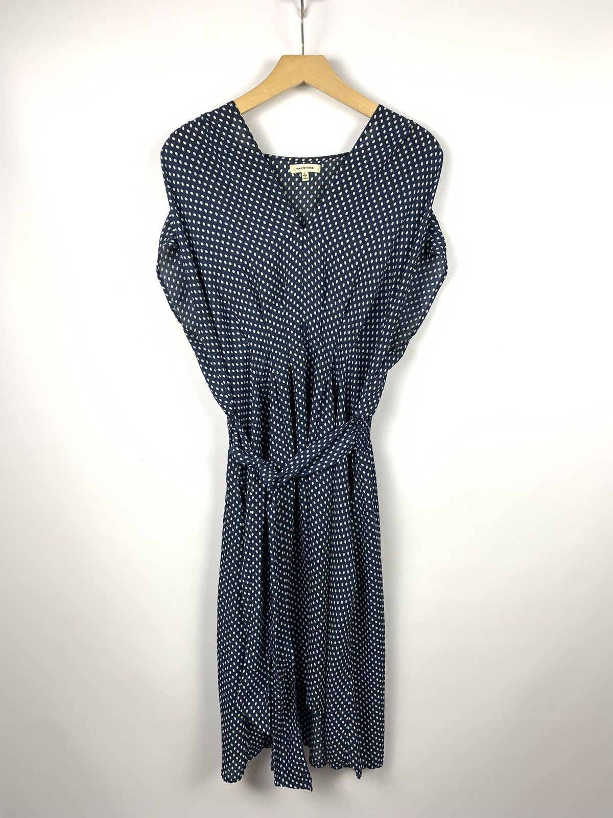 Max Mara Max Studio Polka Dot Midi Dress Women’s Size L Blue Size L / US 10 / IT 46 - 1 Thumbnail