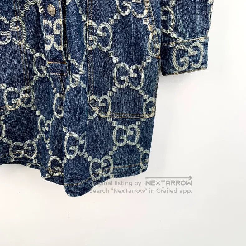 Gucci Gucci Dark blue logo jacquard full-print cotton lapel sing Size 27" / US 4 / IT 40 - 4 Thumbnail