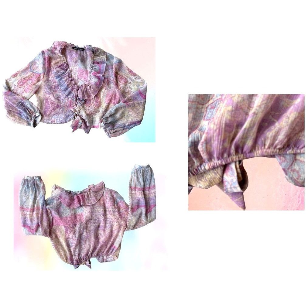 Zara Zara Ruffled Knotted Crop Top Blouse Medium Paisley Abstr Size M / US 6-8 / IT 42-44 - 7 Thumbnail