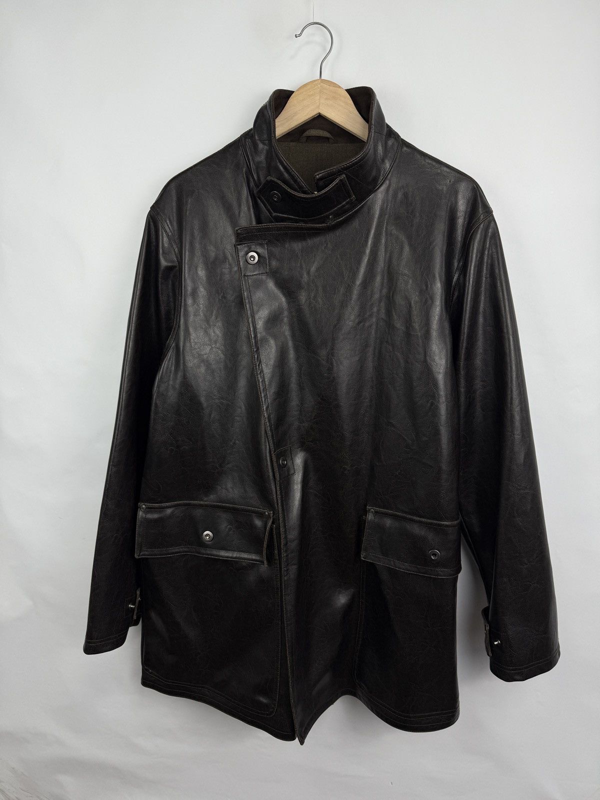 Armani Collezioni 🇮🇹 Vintage 80s Armani Collezioni Faux Leather Overcoat Jacket Size US XL / EU 56 / 4 - 5 Thumbnail