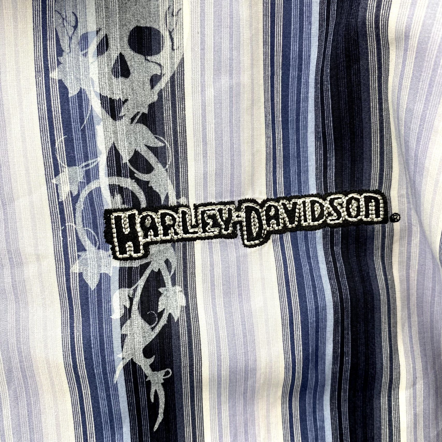 Harley Davidson Harley-Davidson Shirt Men Large Blue Striped Skull Moto Biker Rocker Grunge 90's Shirt Men Large Blue Striped Skull Moto Biker Roc Size US L / EU 52-54 / 3 - 4 Thumbnail