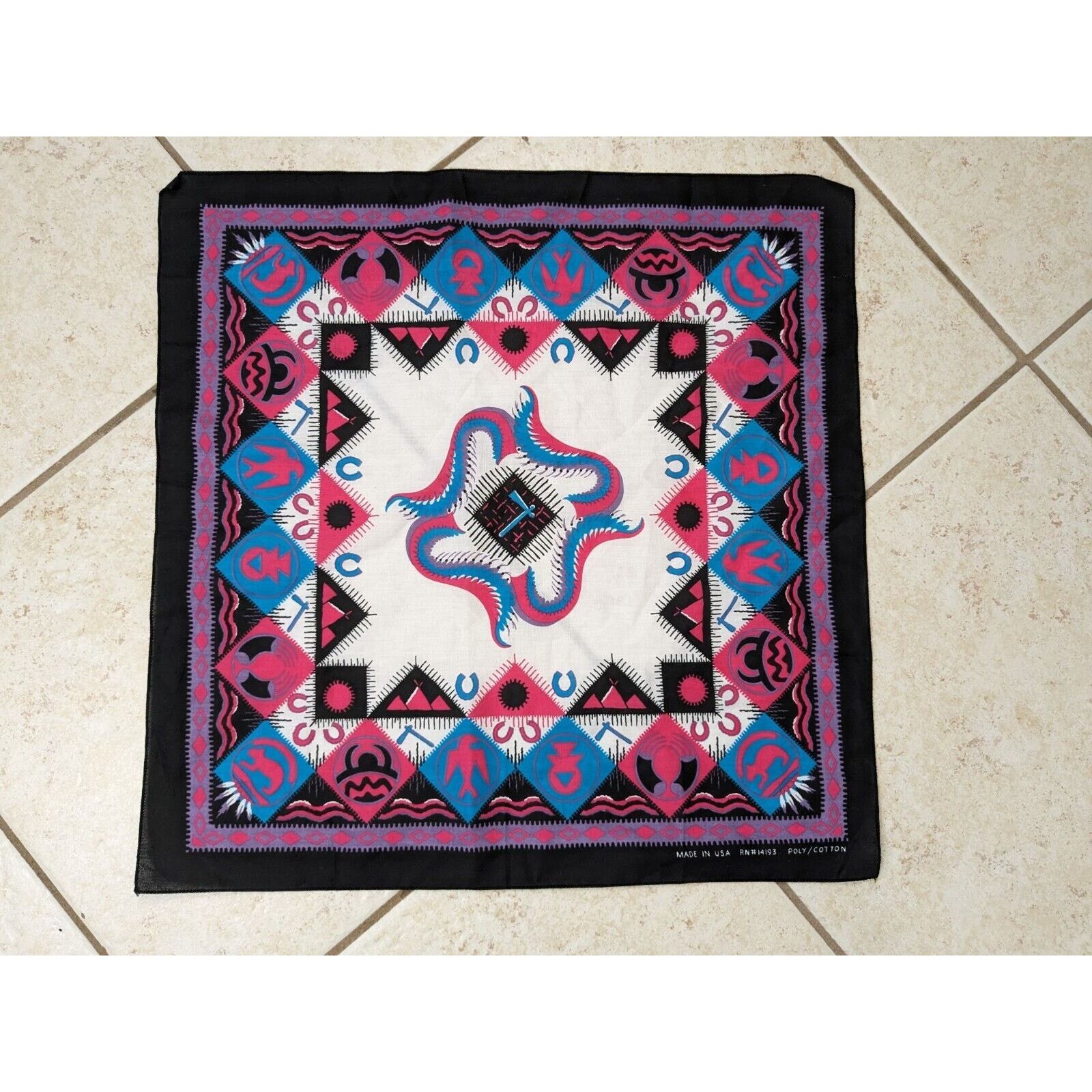 Other Vtg Tribal Bandana Native Southwestern USA Handkerchief 21" Size ONE SIZE - 1 Thumbnail