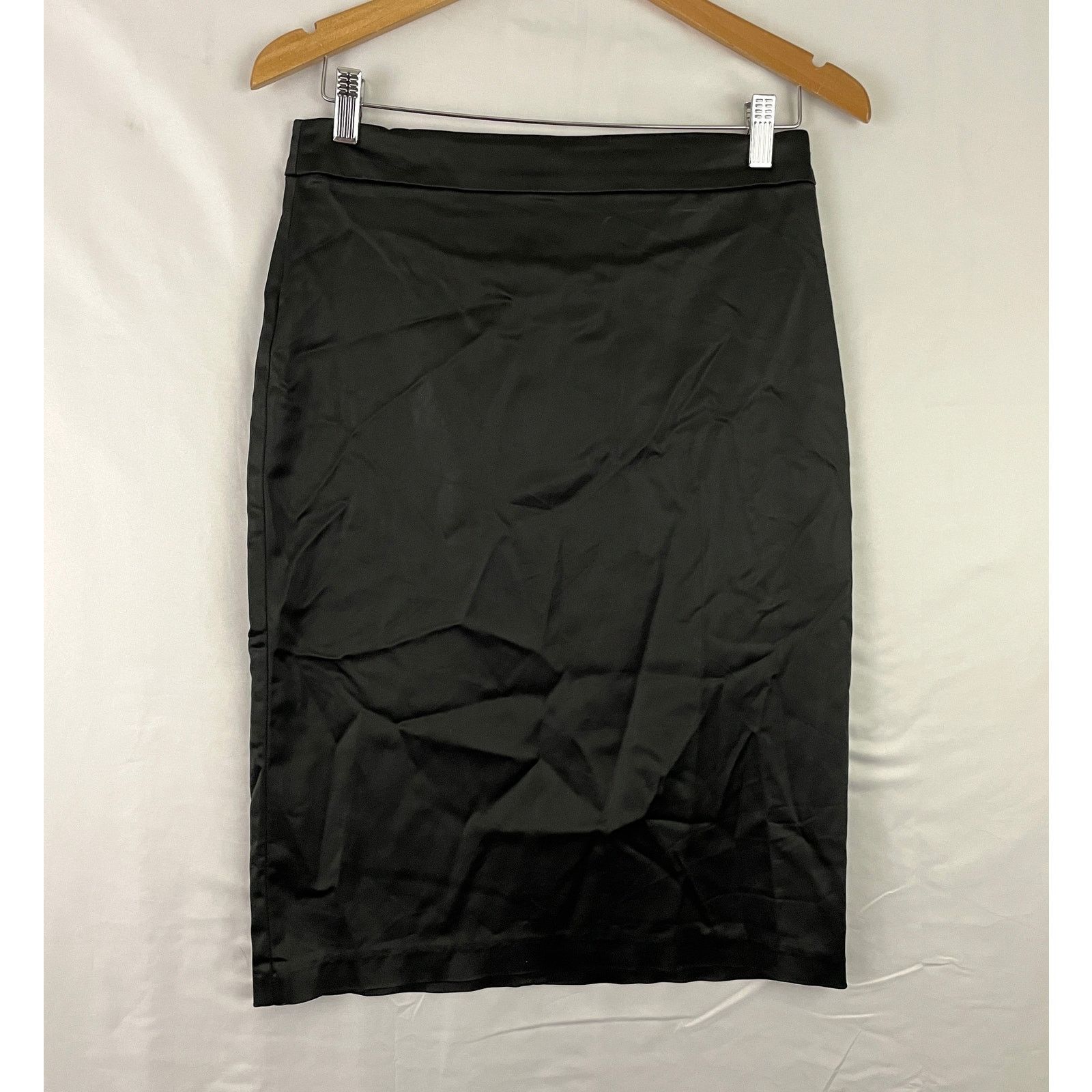 Tadashi Shoji VTG Tadashi Black Satin Pencil Skirt Midi Stretch Sz 6 Size 28" / US 6 / IT 42 - 10 Thumbnail