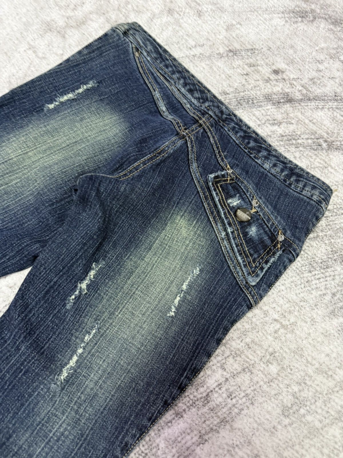 Japanese Brand × Le Grande Bleu (L.G.B.) × Tornado Mart GHC Deconstructed Panel Green Mud Wash Low Rise Flared Jeans Size US 27 - 16 Thumbnail