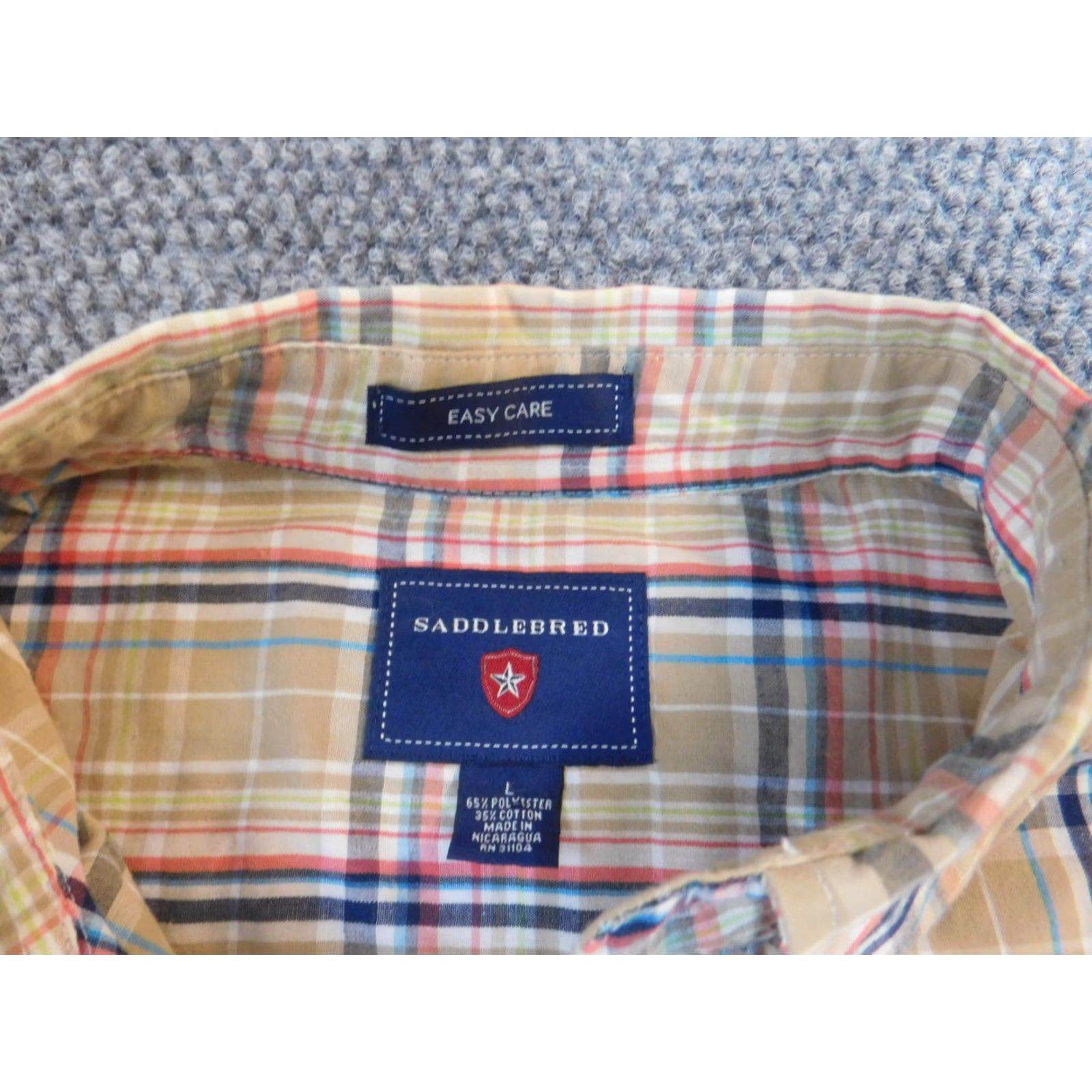 Vintage Saddlebred Shirt Men L Beige Plaid Button-Down Easy Care Slimming Pockets Logo Vintage No (Adult Regular) Size US L / EU 52-54 / 3 - 4 Thumbnail