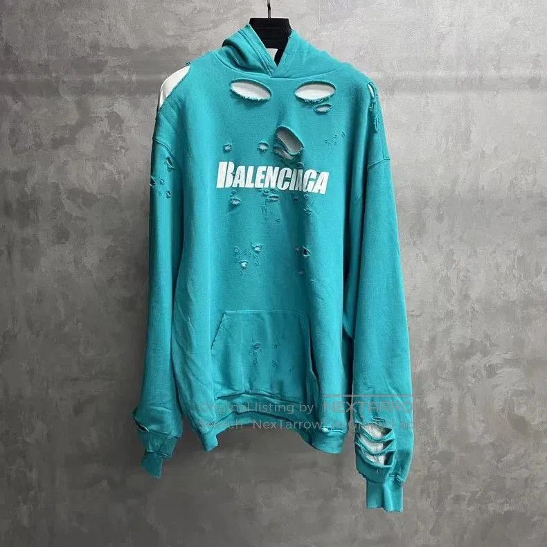 Balenciaga Balenciaga Sky Blue Logo Hole Hoodie. Size US XS / EU 42 / 0 - 1 Thumbnail