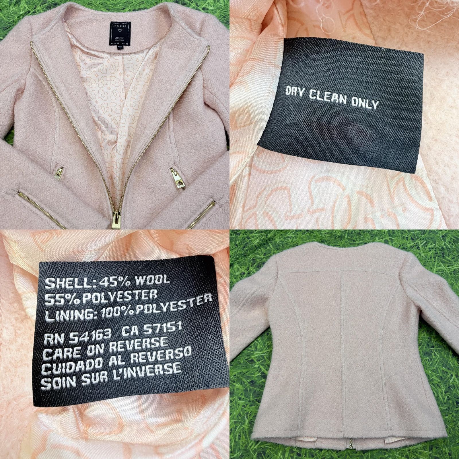 Guess Guess Jacket Womens Small Pink Wool Blend Moto Biker Gold Zipper Lined Coat Size S / US 4 / IT 40 - 8 Thumbnail