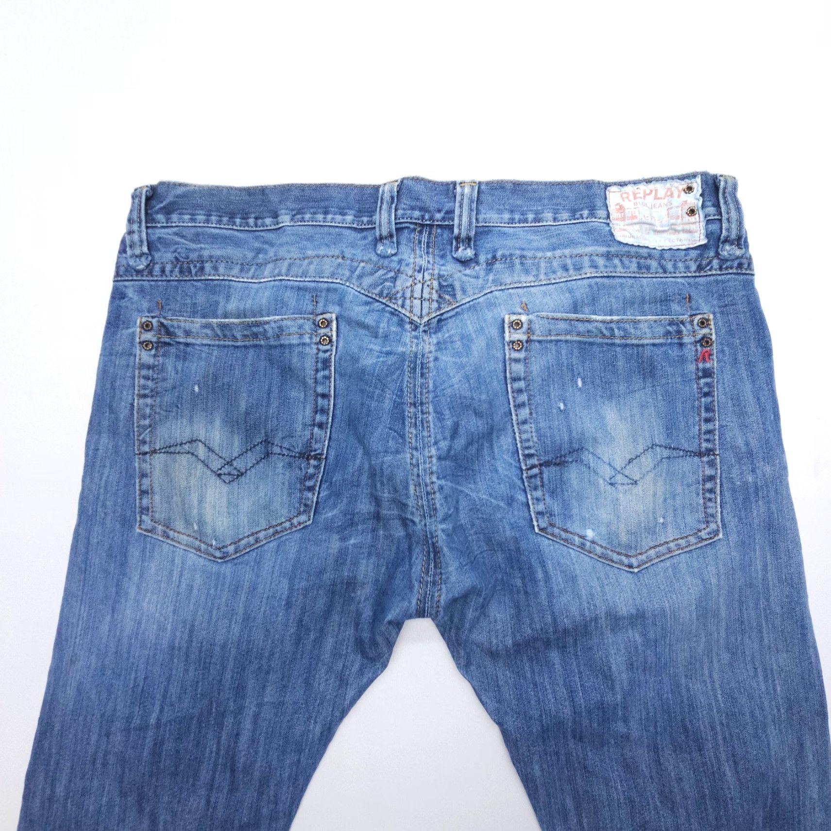 Replay VINTAGE Replay Jeans 38x29 90s Straight Button Fly Denim Blue Mens Regular 5-Pocket Distressed Rock Street Distressed Size US 38 / EU 54 - 3 Thumbnail