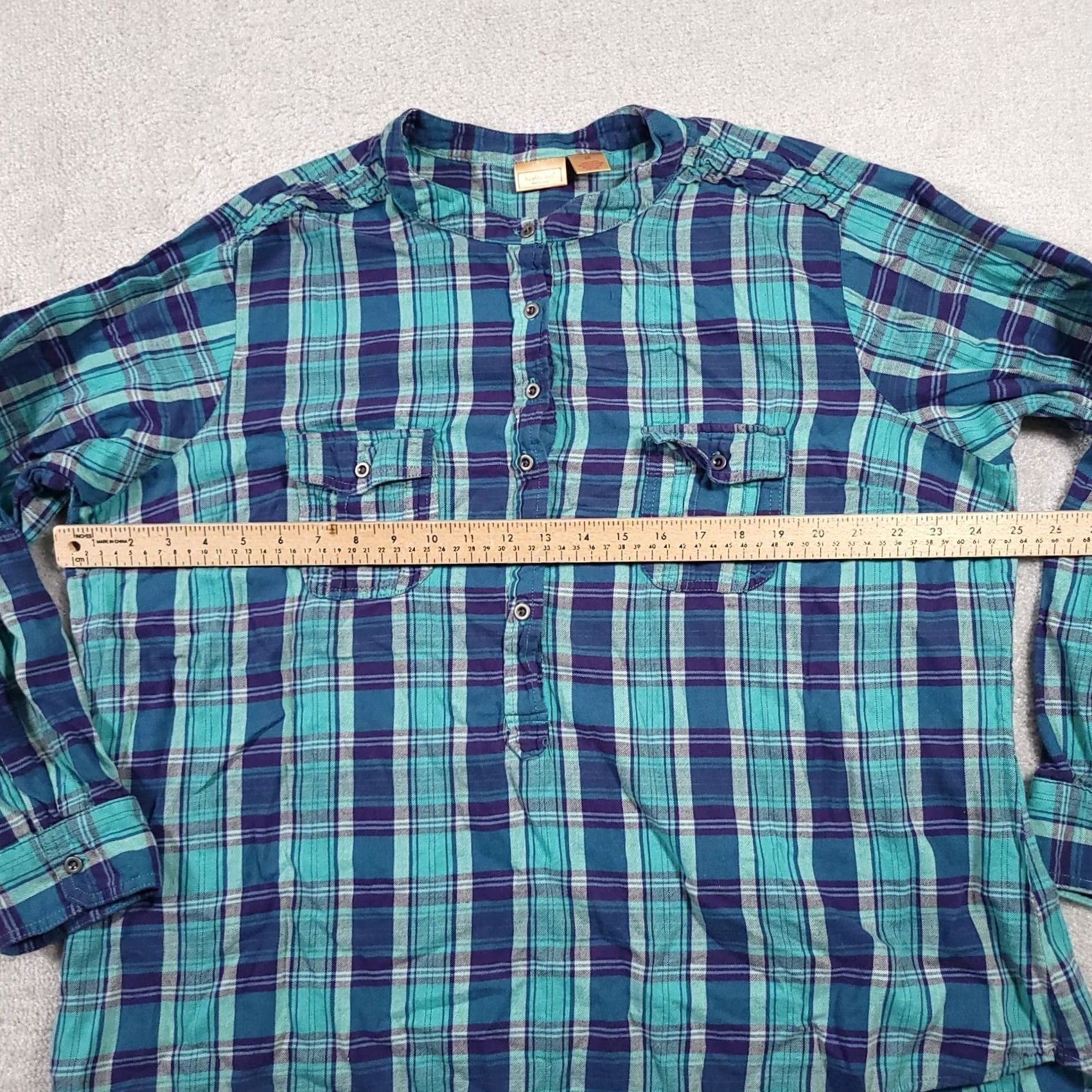 Vintage Northcrest Shirt Women's 2X Plus Blue Plaid Roll Tab Sleeve Henley Pockets Shirt Size XXL / US 16-18 / IT 52-54 - 4 Thumbnail