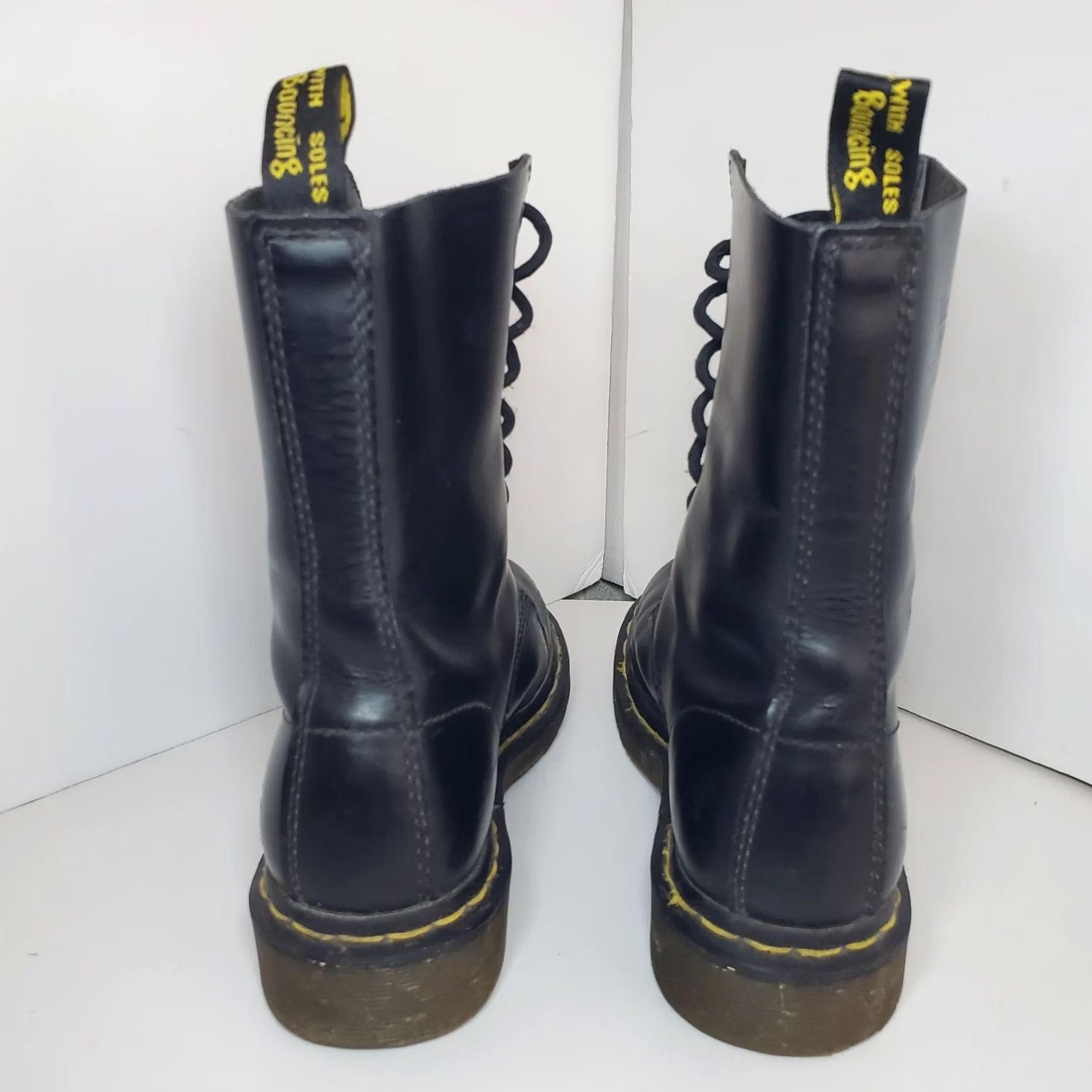 Dr. Martens Dr. Martens 1490 Smooth Leather 10 Eye Combat Boots Black Sz M6/W7 Womens Casual Leather 10 Eye Hole Grunge Punk 90s Band Army Moto Shoes Size US 7 / IT 37 - 2 Thumbnail