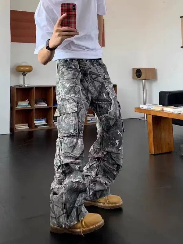 VIBE Retro Camo Multi-Pocket Wide-Leg Cargo Jeans Size US 31 - 6 Thumbnail