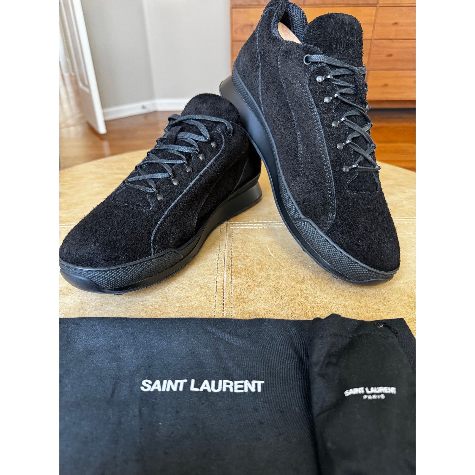 $795 Saint Laurent Men's Black Suede Sneaker With Logo US 12