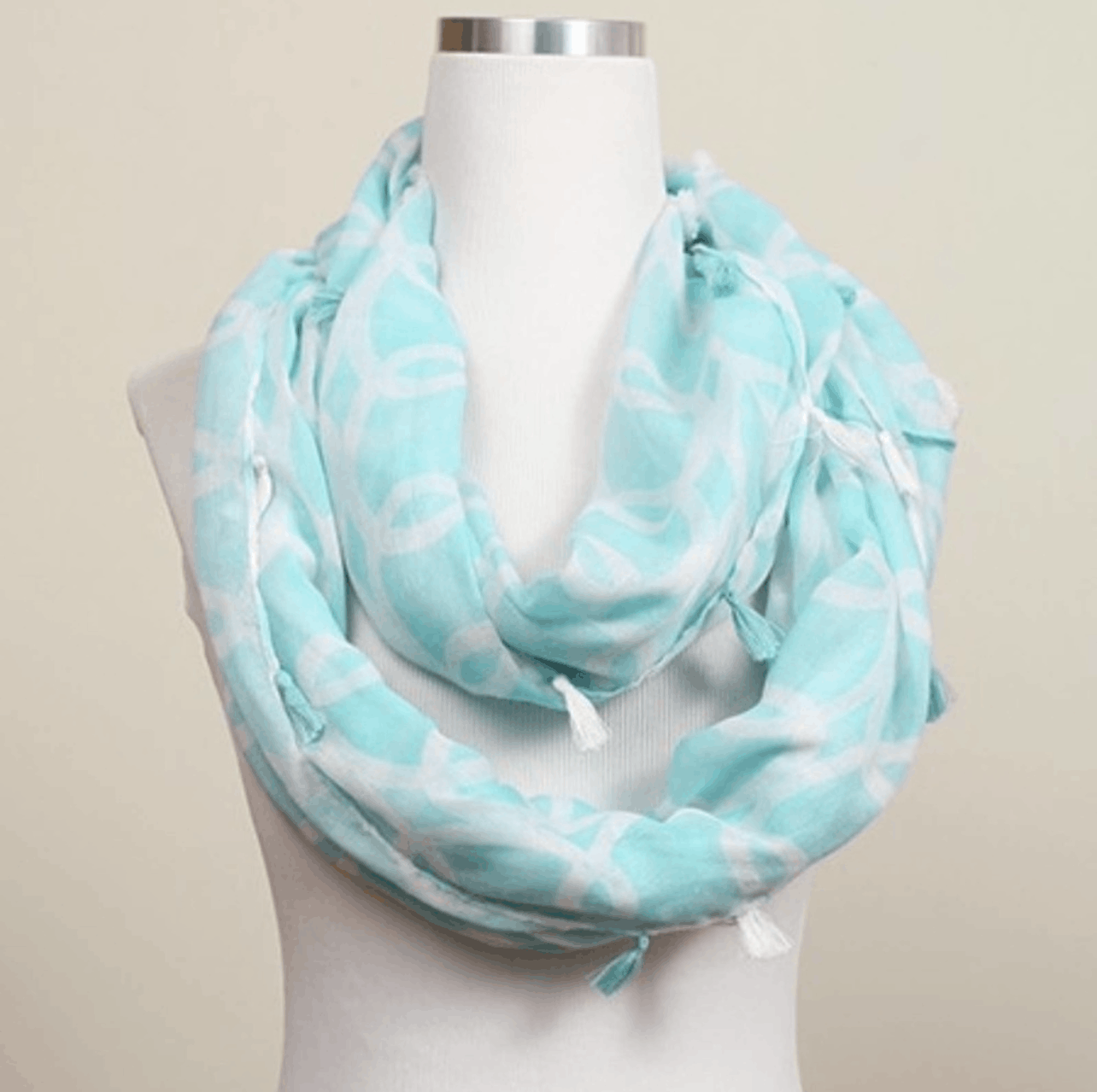Other NEW NWT Blue & White Chain Print Tassel Cowl Infinity Scarf Size ONE SIZE - 1 Preview