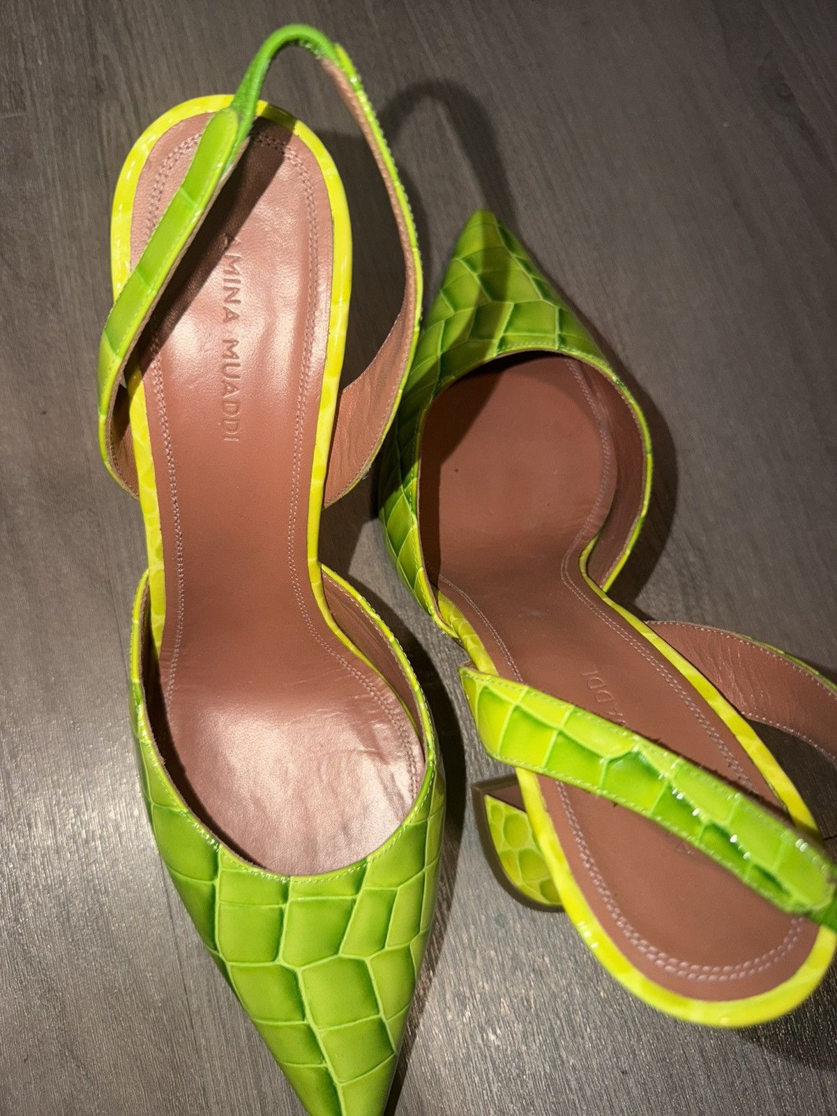 Amina Muaddi Amina Muaddi croc embossed slingback heel Size US 7.5 / IT 37.5 - 3 Thumbnail
