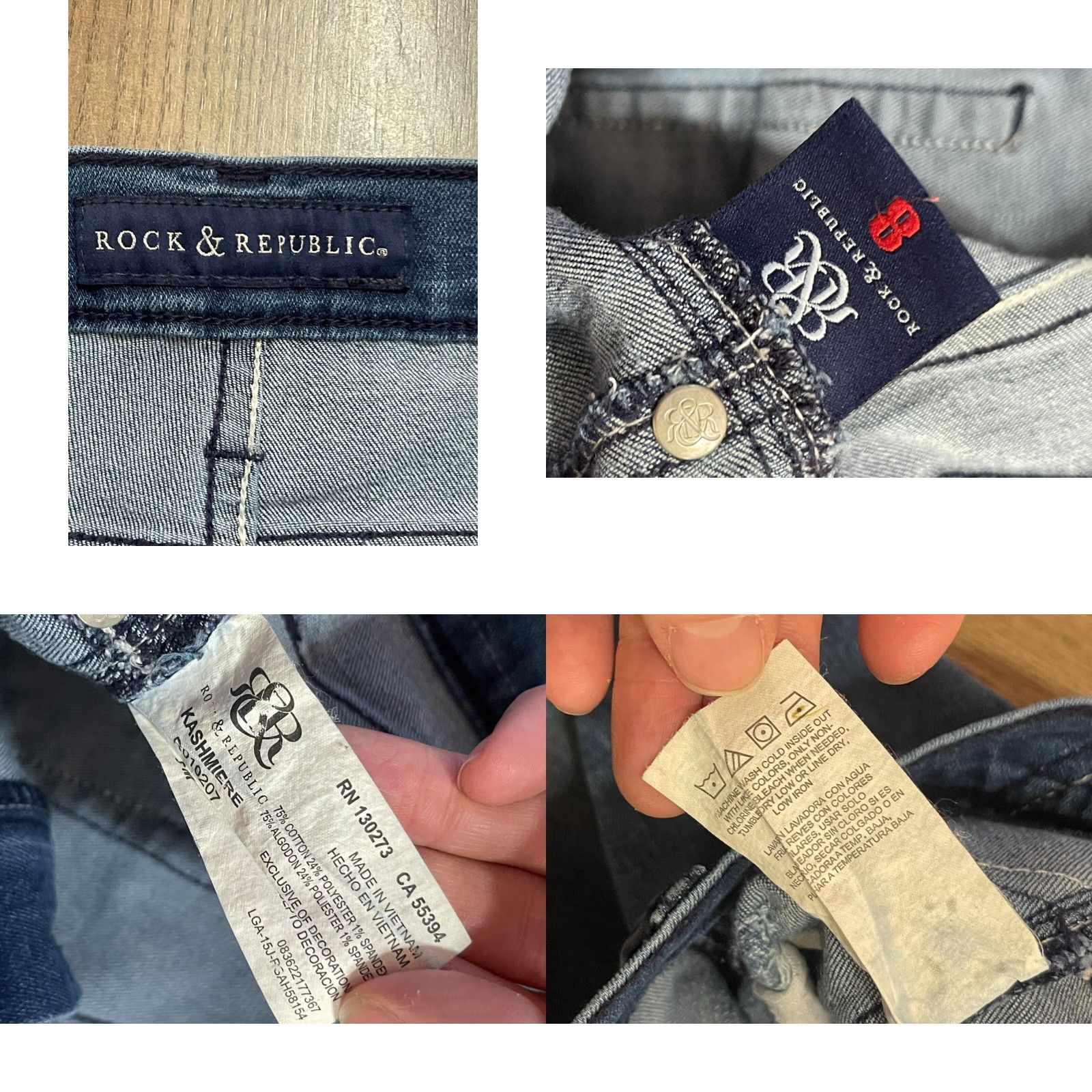 Vintage Rock & Republic Jeans Womens Size 8 Blue Denim Skinny Pockets Distressed Regular Inseam 28.5in Size 30" / US 8 / IT 44 - 8 Thumbnail