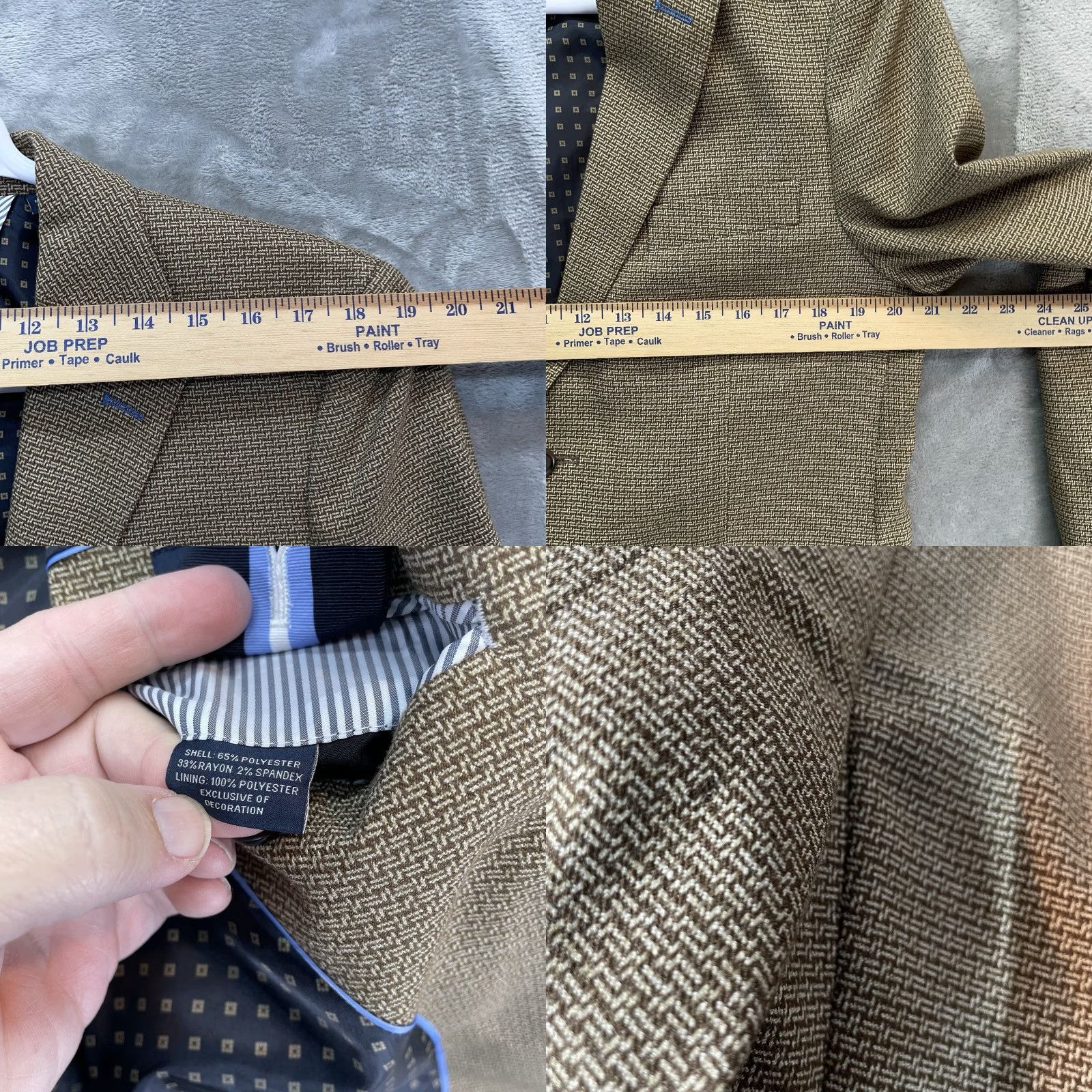 Tailorbyrd TAILORBYRD Blazer Mens 40S Single-Breasted Two-Button Jacket Casual Geometric Brown Polyester Spandex Rayon Stretch Notch Lapel Size 40R - 8 Thumbnail