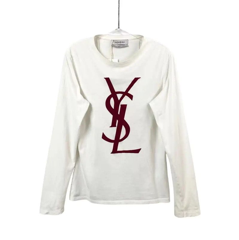 Yves Saint Laurent YSL White Long Sleeve Cotton Sweatshirt 0089 Size M / US 6-8 / IT 42-44 - 1 Thumbnail