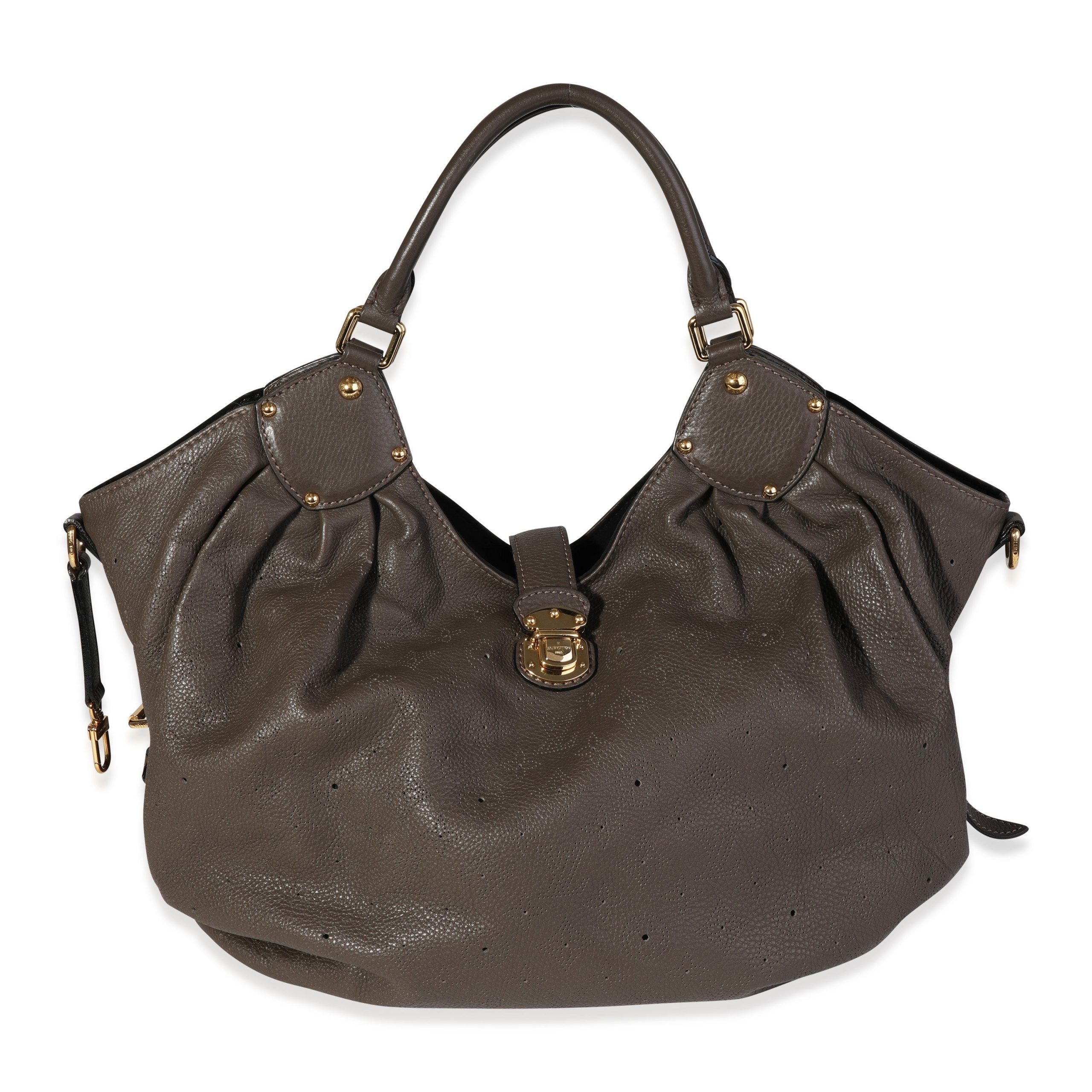 image of Louis Vuitton Taupe Mahina Leather XL Hobo in Black, Women's