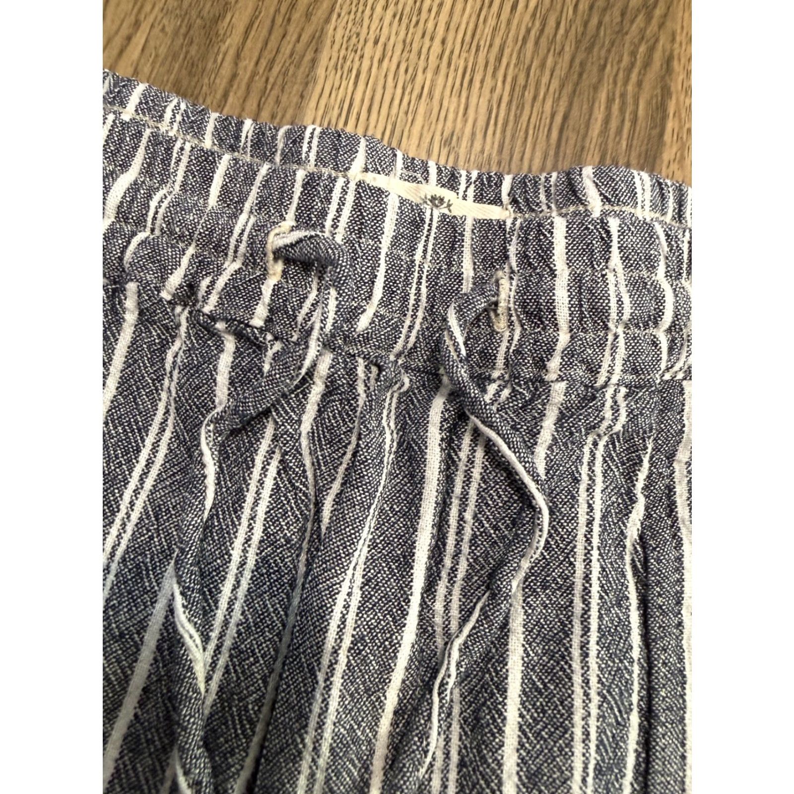 Vintage Mason Belle Pants Women's Medium Blue White Striped Linen Blend Tie Waist Wide-Leg Ankle Flat Front Mens? Size 32" / US 10 / IT 46 - 4 Thumbnail