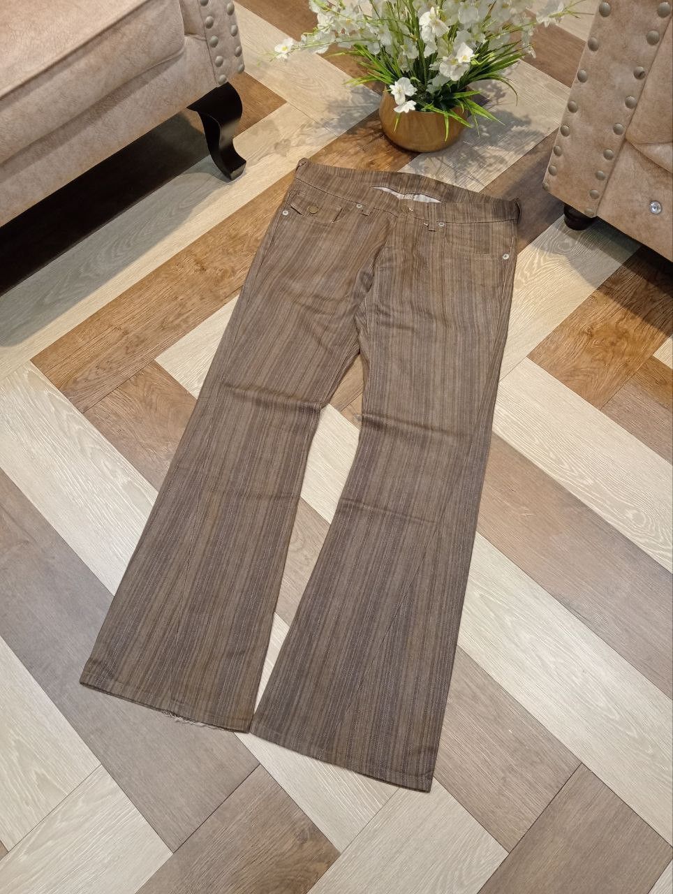 Tornado Mart TORNADO MART JAPAN BROWN STRIPED FLARED DENIM PANTS Size US 35 - 3 Thumbnail