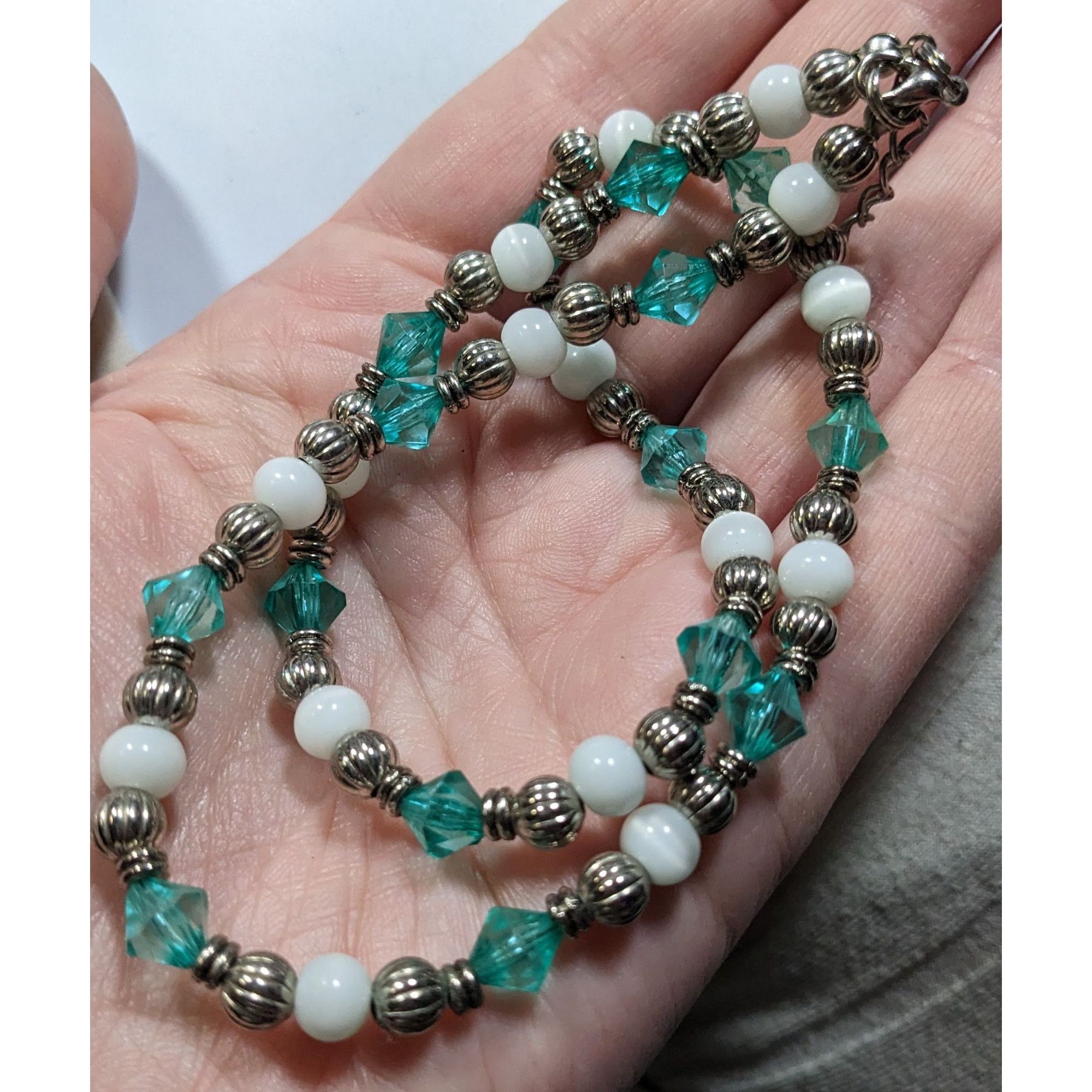 Other Turquoise & White Beaded Necklace With Silver Tone Accents & Size ONE SIZE - 5 Thumbnail