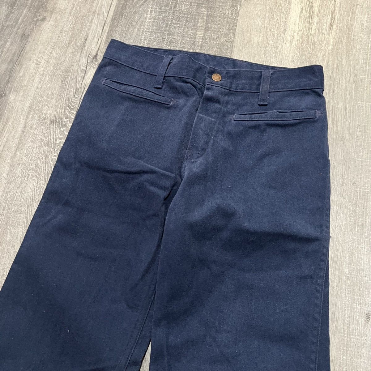 Vintage VTG Cheap Jeans 70s Blue Flared Hippie Low Rise Suede Pants Size 28" / US 6 / IT 42 - 3 Thumbnail