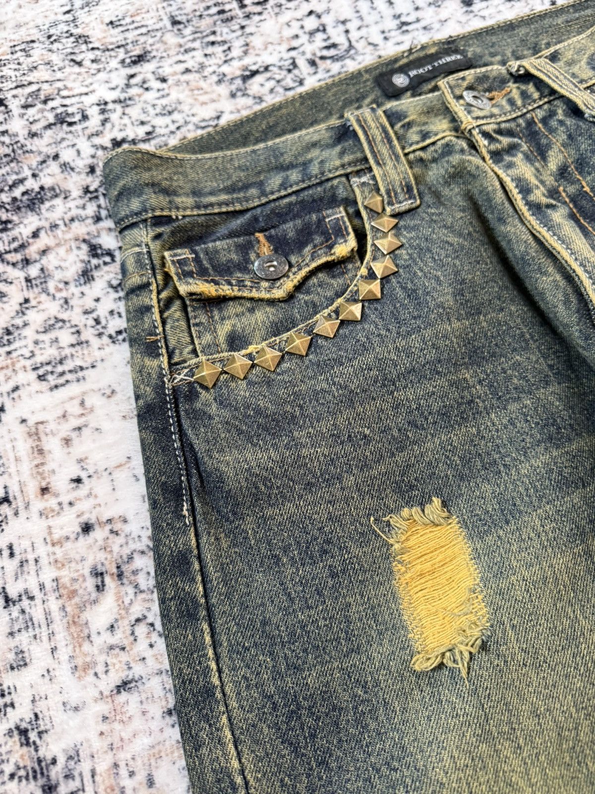 Hysteric Glamour Root Three Japan Mud Wash Distressed Studded Jeans Size US 29 - 4 Thumbnail