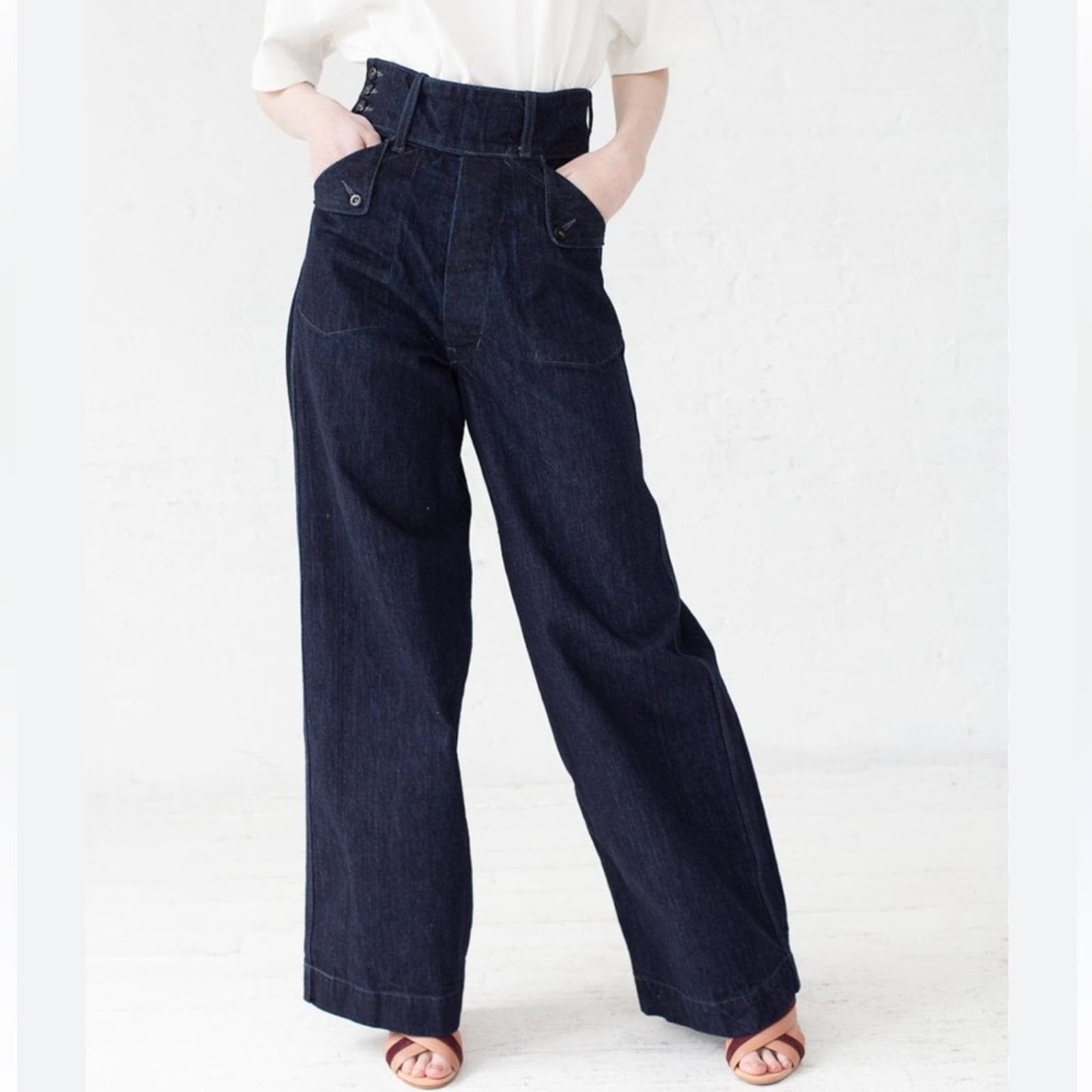 image of As Ever Nyc Willow High Rise Flare Pants In Denim Size 24 in Blue, Women's