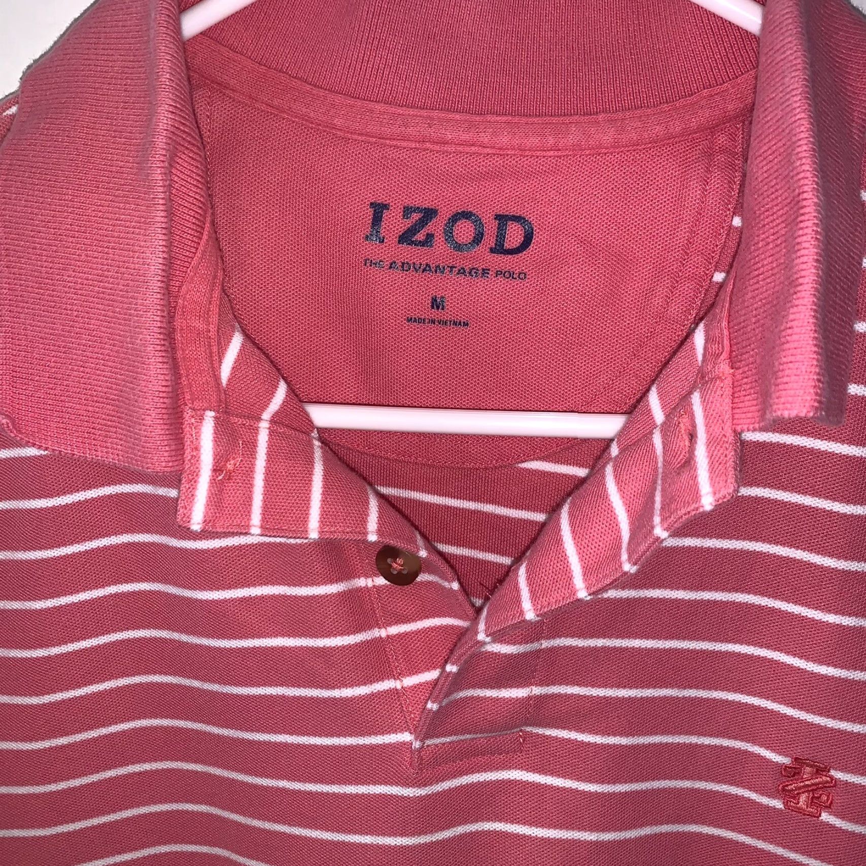 Izod IZOD Advantage Performance Stretch Polo Mens M Pink Blue White Striped Shirt Size US M / EU 48-50 / 2 - 2 Thumbnail