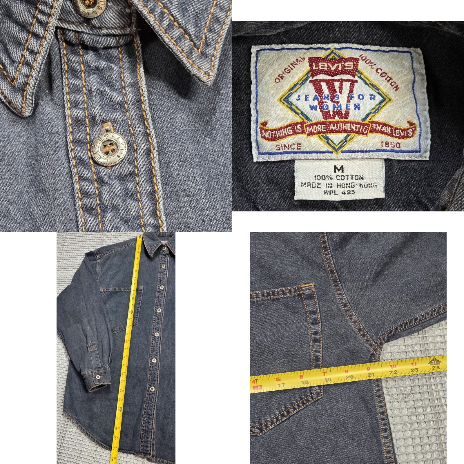 Levi's VINTAGE Levi's Denim Button-Up Shirt Womens M Gray 90s Western Casual Pockets Front Embroidered Button Down Shirt Womens Size L / US 10 / IT 46 - 8 Thumbnail