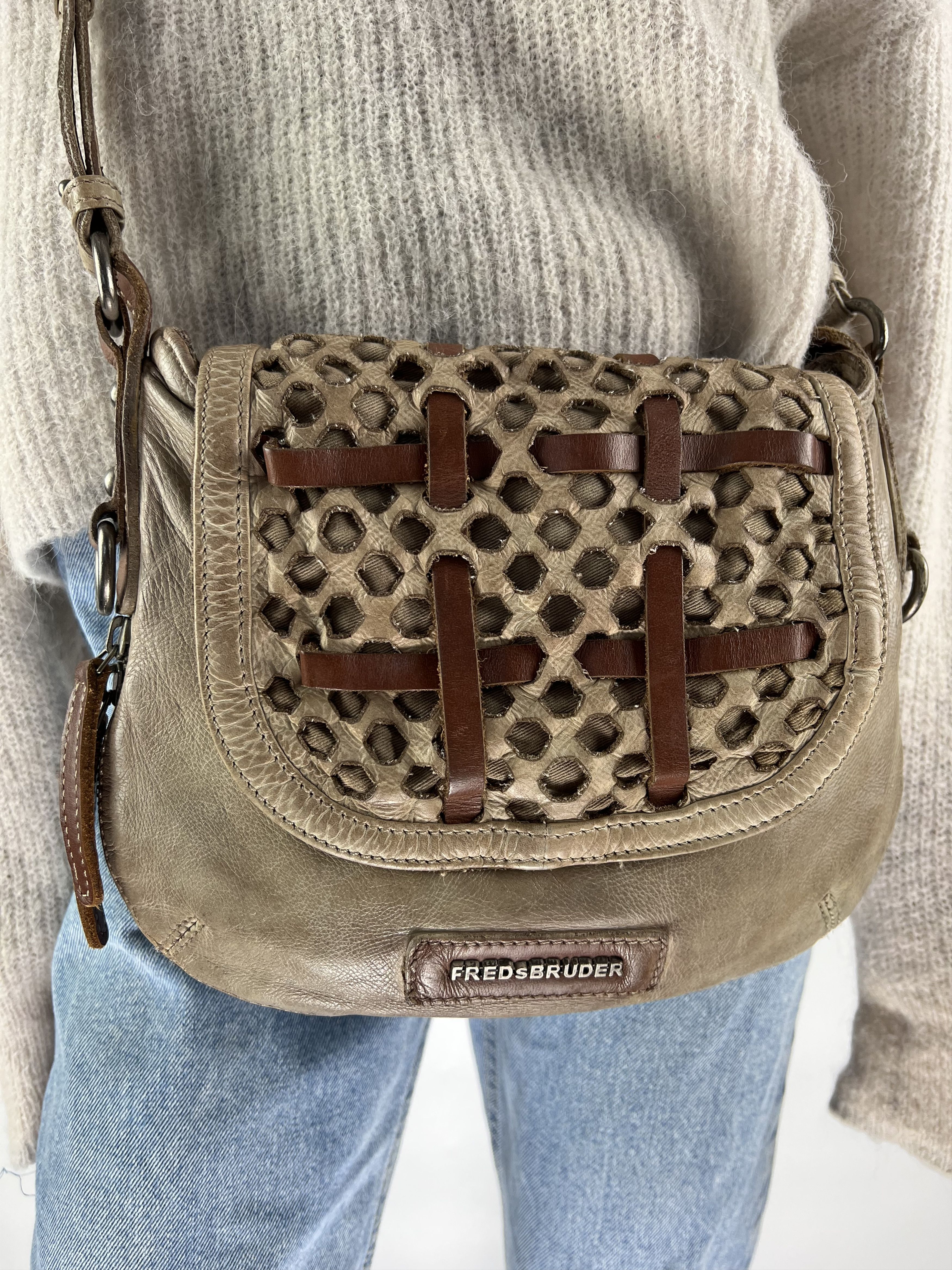 Designer Fredsbruder Brown Leather Crossbody Bag Size ONE SIZE - 1 Thumbnail