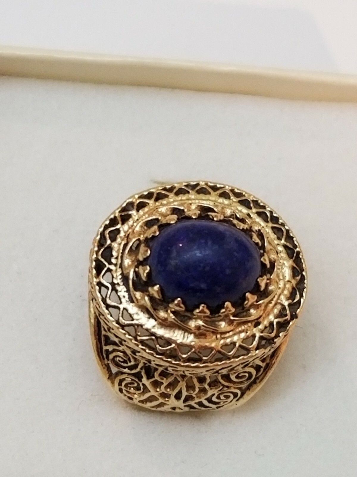 Other Antique14K Yellow Gold Filigree Ring: Huge Lapis Lazuli Ring Size ONE SIZE - 2 Thumbnail
