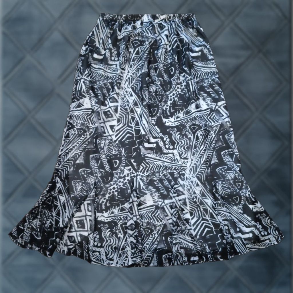Vintage BonWorth Skirt Long Maxi Gray Geometric Pull On Lined Polyester Small Size 28" / US 6 / IT 42 - 1 Thumbnail