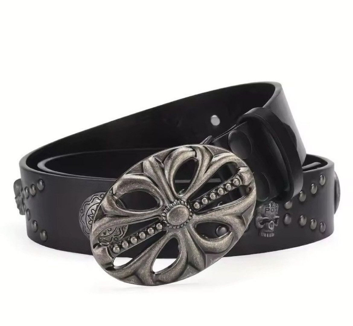Designer × Vintage Black Chrome Hearts Style Belt Size 40 - 1 Thumbnail