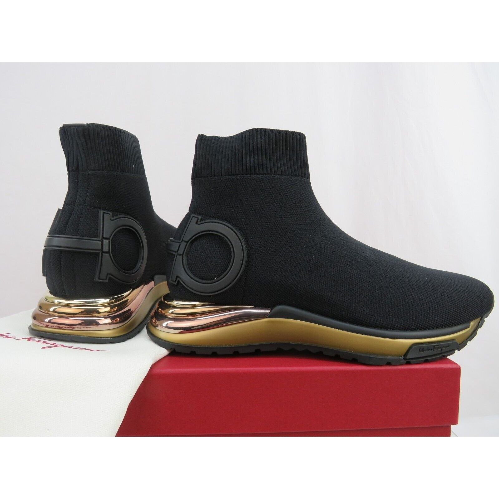 Salvatore Ferragamo FERRAGAMO GARDENA BLACK KNIT GANCINI LOGO SOCK BOOTS 6.5 C Size US 6.5 / IT 36.5 - 11 Thumbnail