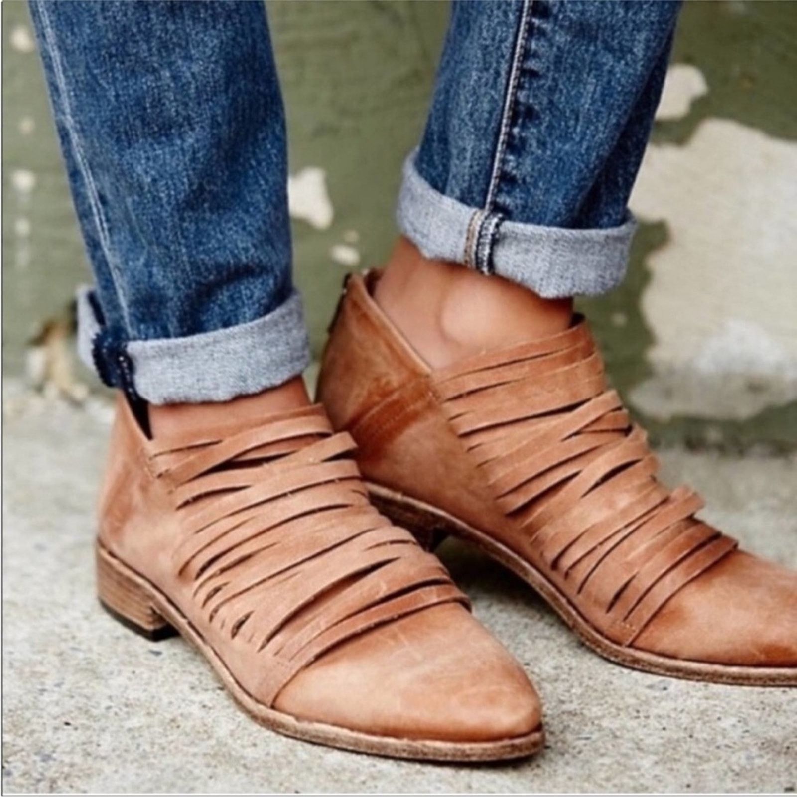 image of Fp Free People Brown Tan Lost Valley Ankle Booties Boots, Women's (Size 7.5)