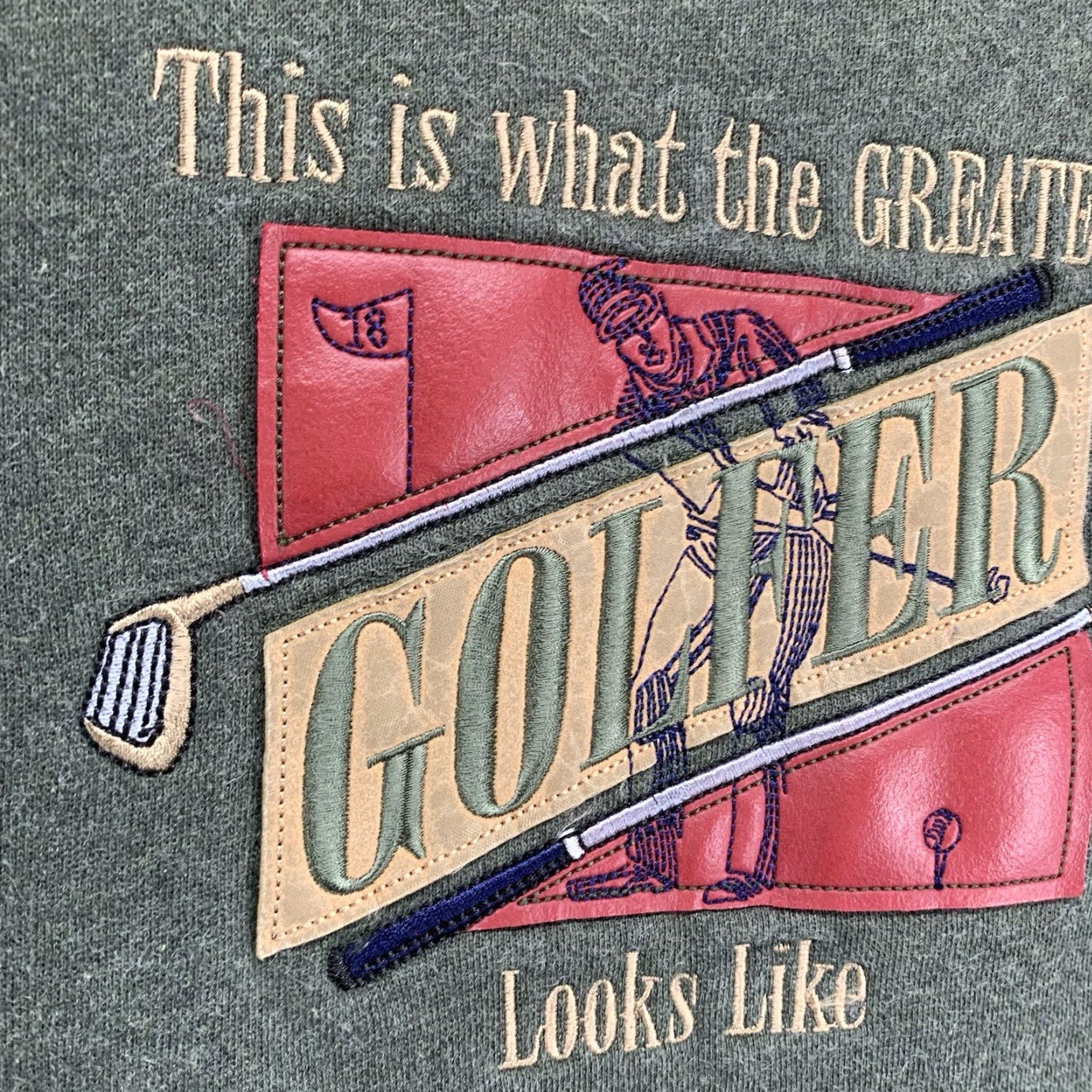 Vintage VINTAGE Men's Golf Sweatshirt XL Green 90s Sports Humor Embroidered Leather Details Crew Neck Pullover Heavyweight Fleece Size US XL / EU 56 / 4 - 7 Thumbnail