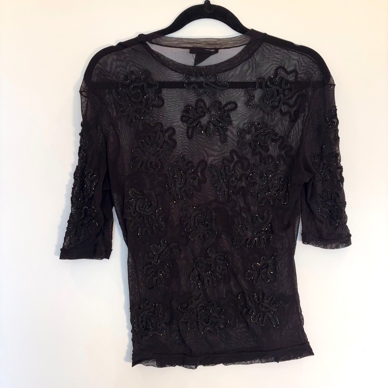 Vivienne Tam Vintage Vivienne Tam Sheer Beaded Top Womens Size 3 S Black Size S / US 4 / IT 40 - 4 Thumbnail