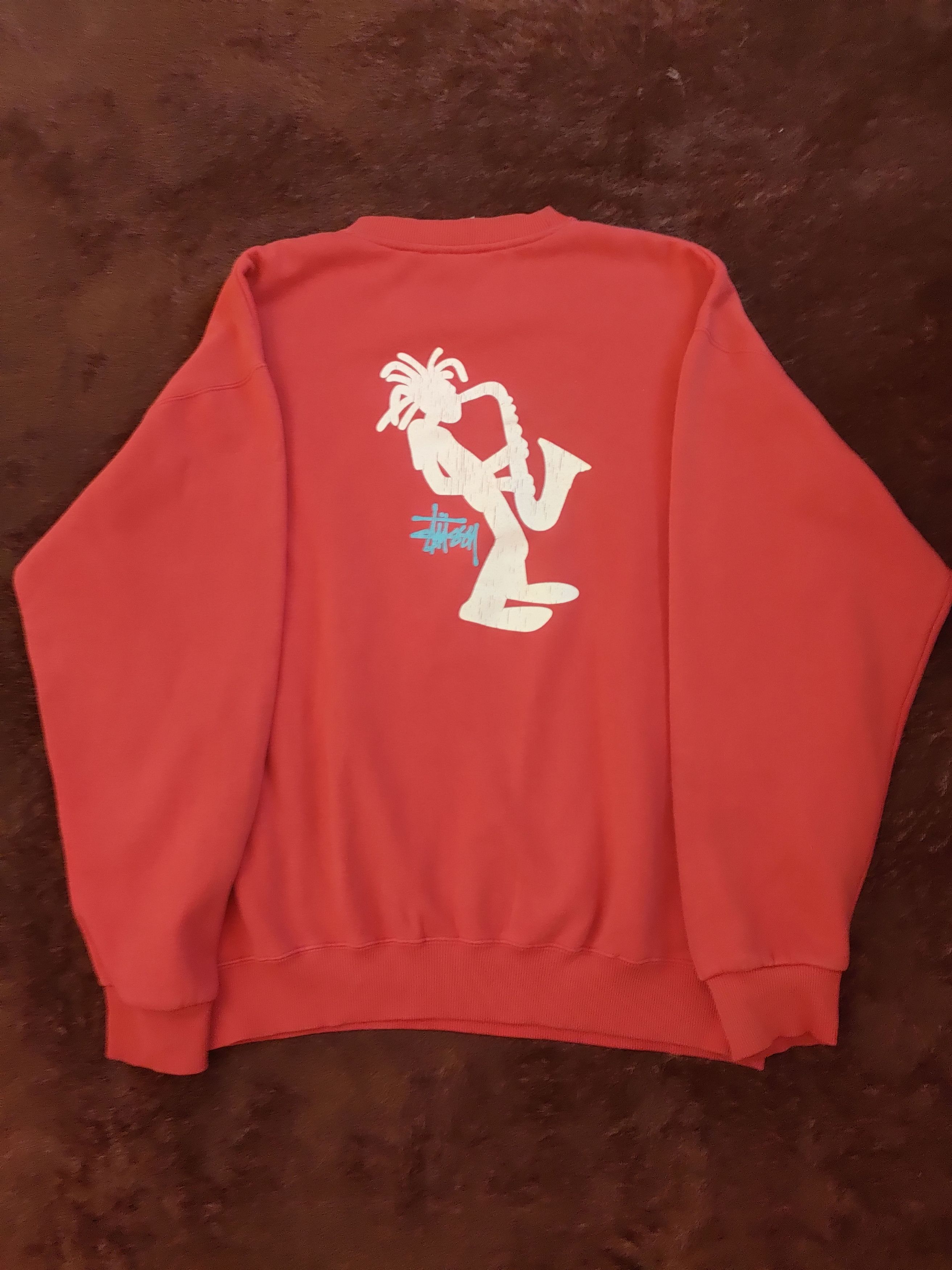 image of VTG Crewneck Stussy Saxophone in Red, Men's (Size Large)