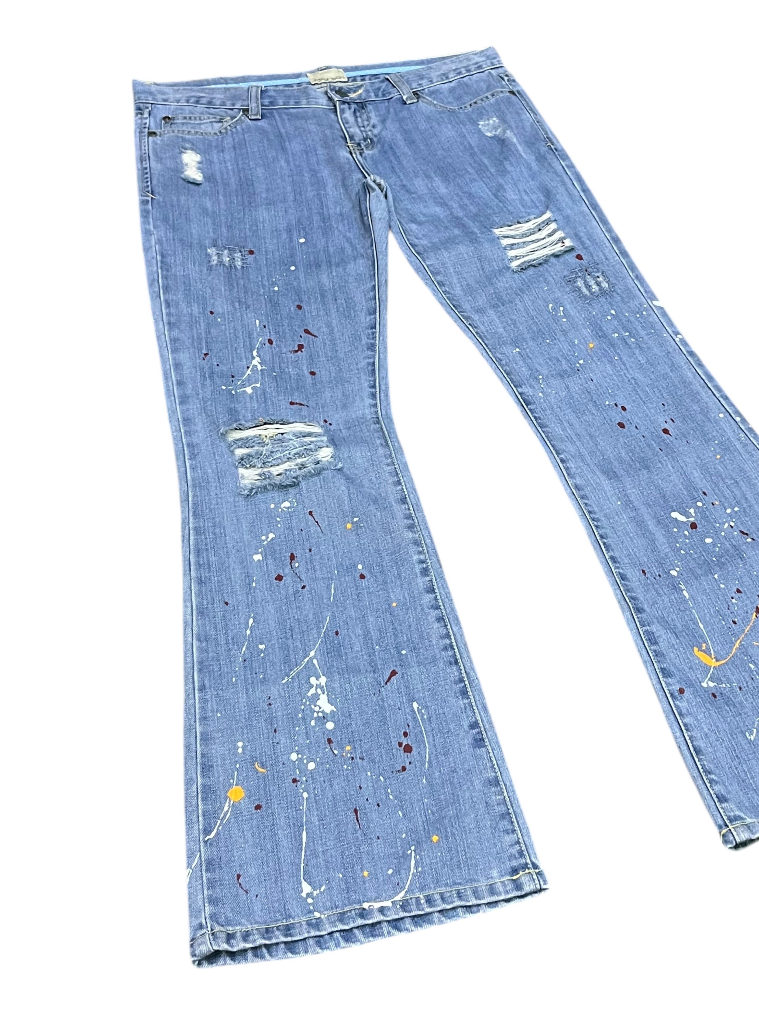 Quiksilver DOPE🔥ROXY Paint Splatter Ripped Vintage Flare Denim Size 31" - 3 Thumbnail