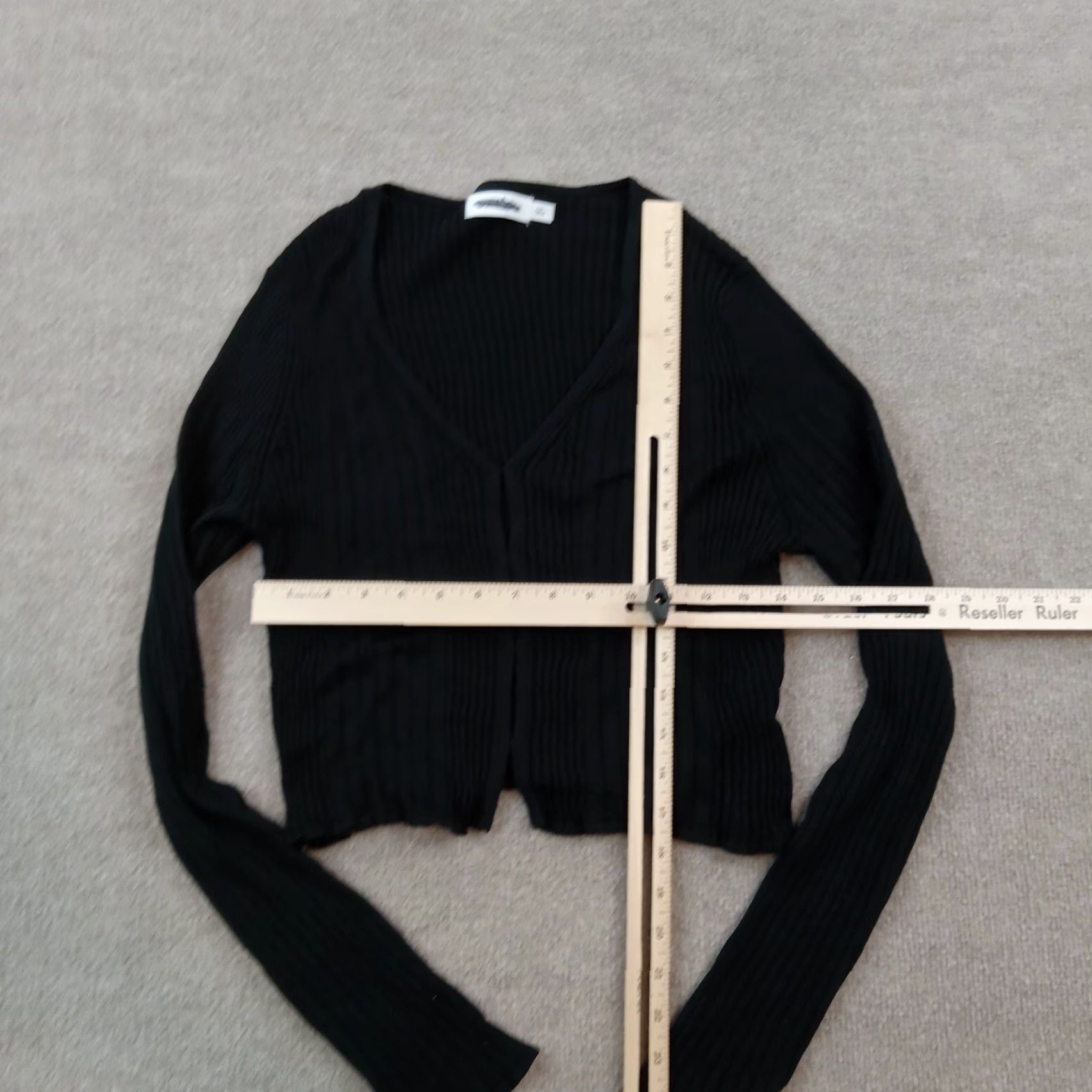 Calvin Klein Calvin Klein Top Womens Large Black Ribbed Long Sleeve Stretch V-Neck Casual Shirt Size M / US 6-8 / IT 42-44 - 2 Thumbnail