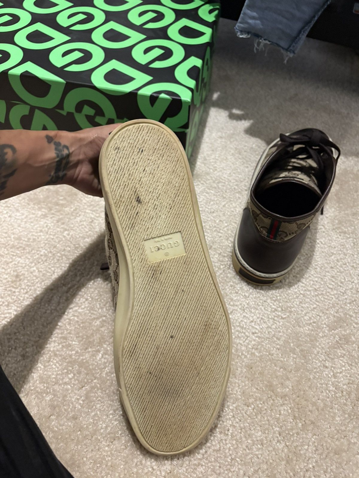 Gucci Gucci GG Canvas Monogram Wingtip High Top Sneaker Size US 10.5 / EU 43-44 - 5 Thumbnail