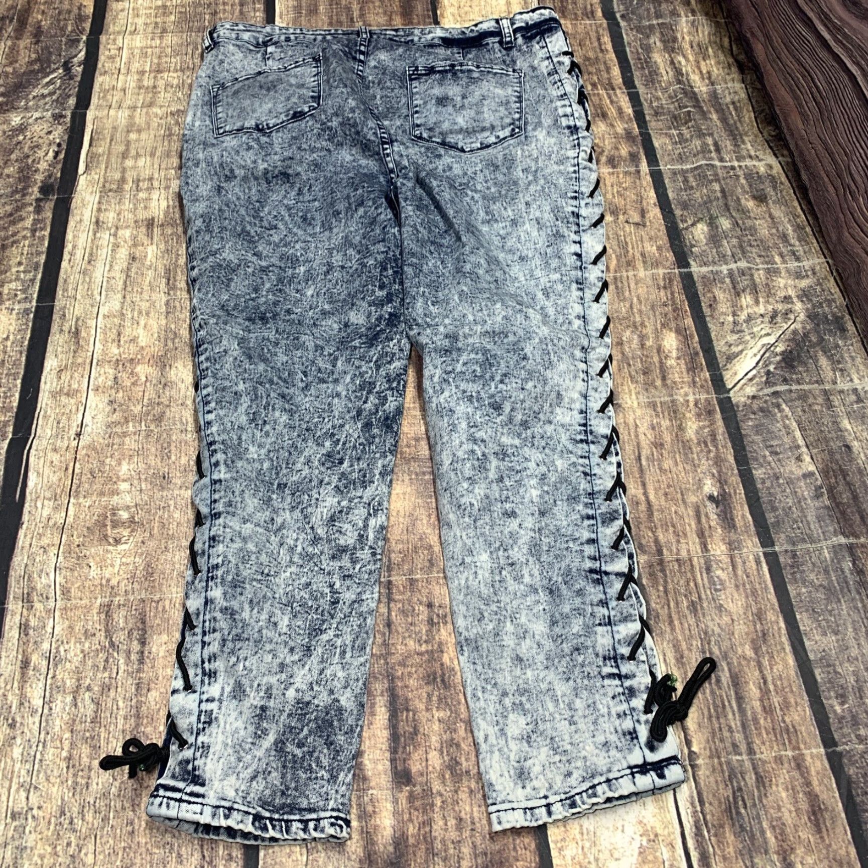 Vintage Between Us Jeans Blue Size 20 Stretch Rope Tie Legs Acid Wash 39 x 26 Women’s Size 42" / US 20 - 2 Thumbnail